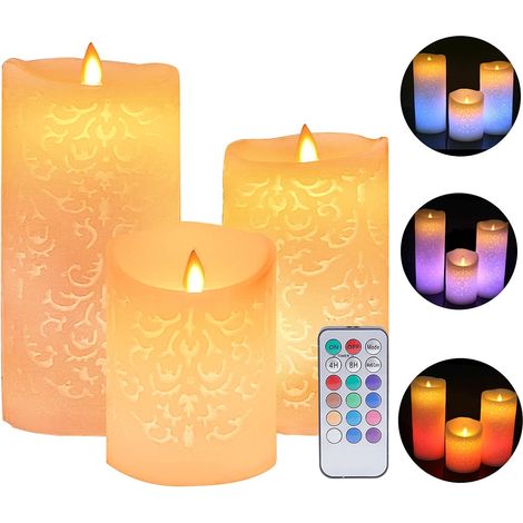 Bougie LED 3 Types LED Sans Flamme Bougies,Bougies LED en Cire Véritable avec Minuterie Télécommande,Motif Creux Électronique Fausse Bougie, pour Home Soirée, Party, Mariage, Fêtes, Noël