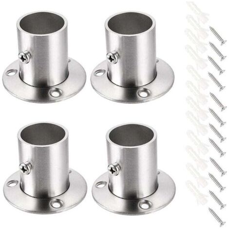 4 paquets de supports de tige à bride en acier inoxydable, support de tuyau à montage mural avec vis pour tringle à rideau de douche de garde-robe de placard (ajustement 25 mm / 1 '') (1/5)