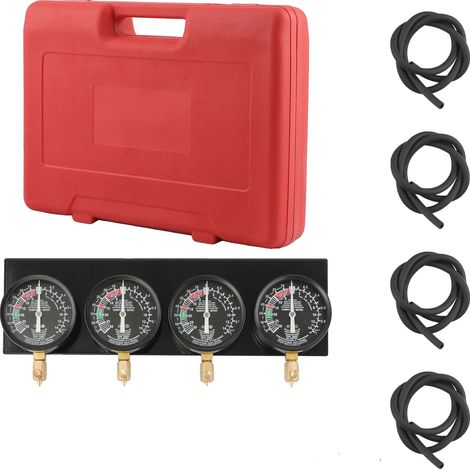 Kit de herramientas de sincronización de carburador, configuración de 4 manómetros, manguera de goma de 76 cm (30 pulgadas), presión máxima de 1 kg/cm², compatible con varios modelos, peso 3,5 kg. (1/5)
