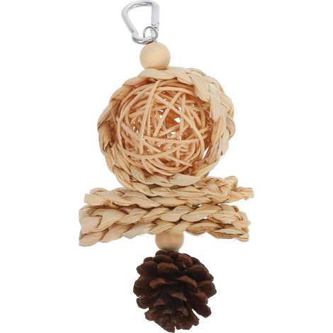 Wooden Hanging Bird Chew Toy, Anti-Boredom, Khaki (1/5)