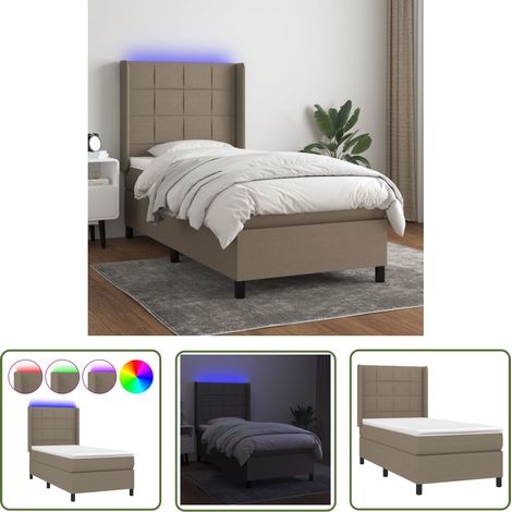 The Living Store Boxspringbett mit Matratze & LED Taupe 90x200 cm Stoff - Boxspringbett - Doppelbett - Schlafsofa - Bettauflage - Lattenrost (1/5)