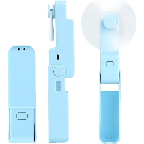 Mini ventilatore tascabile pieghevole, leggero e ricaricabile 3 in 1 per casa, ufficio e viaggi, blu (1/5)
