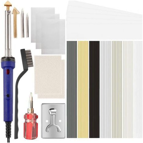 Soudeuse Plastique 100W Kit Réparation avec 56 Baguettes de Soudage 7 Types, Fer à Souder 2 en 1 pour Pare-Chocs Voiture, ABS PP PE Nylon