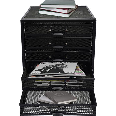 Organisateur de tiroir, 5 niveaux, adapté aux documents DIN A4, organiseur de bureau en filet, système de rangement de bureau, bac à documents, noir (1/5)