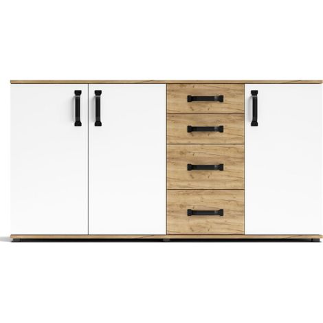 Credenza rovere bianco 3 ante e 4 cassetti 160x32x83 Mosso MO5 (1/4)