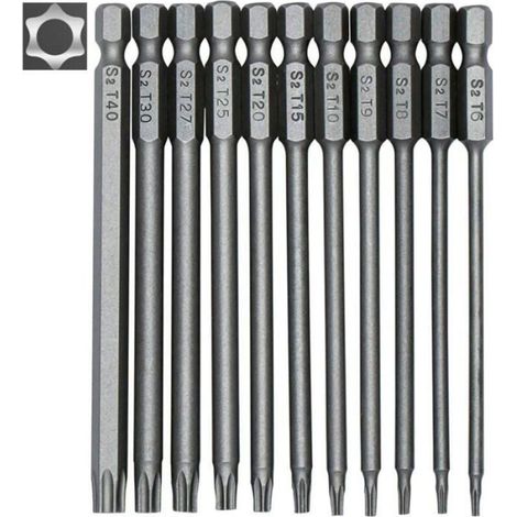 Embouts Torx Longs 11pcs T6-T40, Magnétiques 1/4" 100mm, Pour Tournevis et Visseuse (1/4)