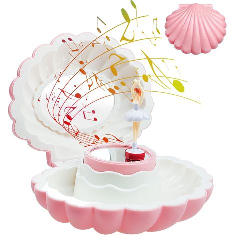 Schmuckkästchen für Mädchen mit Musik, Kinderschmuckkästchen, muschelförmige Spieluhr, ideales Geburtstagsgeschenk für Mädchen (1/5)