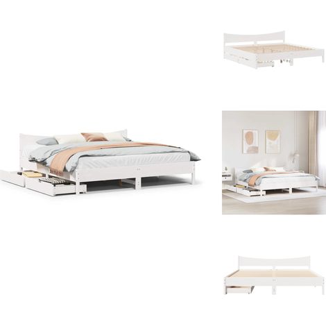 Cadre de lit avec tiroirs blanc 180x200 cm bois de pin massif - Cadre De Lit - Cadres De Lit - Sommier - Meuble De Chambre À Coucher (1/5)
