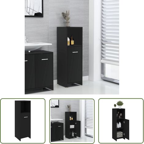 The Living Store Armoire de salle de bain Noir 30x30x95 cm Bois d'ingénierie - Armoire De Salle De Bain - Meuble Salle De Bain - Rangement Salle De Bain - Commode Salle De Bain - Noir (1/5)