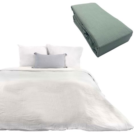 Parure 260x240 gaze de coton BLANCHE + DH OBIO vert 140x190 à 200 (1/4)