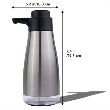 Distributeur de savon inox - - Acier inoxydable - Capacité 450 ml - Fenêtre transparente - Pompe facile (1/5)