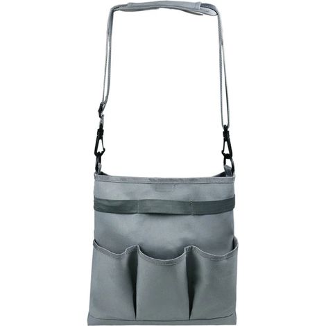 Sac à outils de jardin gris, sac de rangement avec 4 poches et bandoulière, organisateur pour le rangement des outils de jardinage intérieurs et extérieurs (1/5)