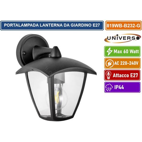 UNIVERSO 819WB-B232-G PORTALAMPADA LANTERNA DA GIARDINO WALL LAMP GRIGIO ANTRACITE DA MURO IP44 PER LAMPADINE E27 (1/3)