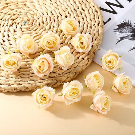 Paquete de 11 cabezas de rosas artificiales, Flores de seda / Flores artificiales, Ideales para coronas caseras, Flores artificiales realistas (1/5)