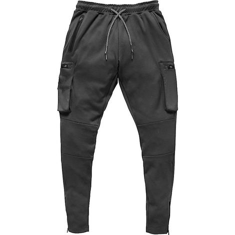 Pantalon cargo de sport européen/américain pour homme, camouflage, idéal pour le fitness, la course et l'entraînement. Fermeture éclair tendance - XXL - gris foncé, taille 2 (1/4)