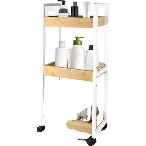 Chariot de Salle de Bain, Design Gain de Place, Construction Robuste, BLANC (1/2)