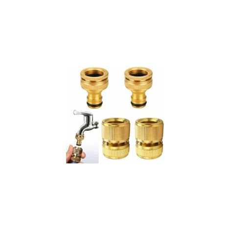 Paquete de 4 conectores para manguera de jardín, conectores rápidos de latón para manguera, accesorios de latón para grifo y manguera, rosca macho de 1/2" y 3/4".
