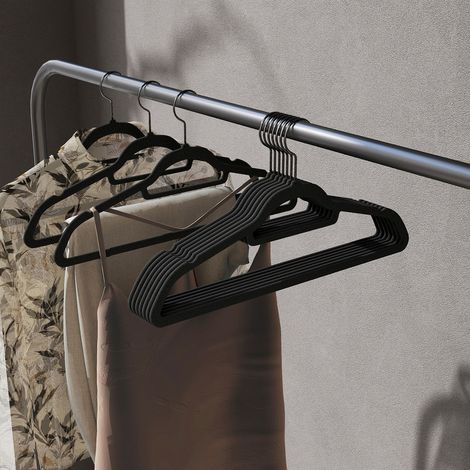 Cintres en velours, lot de 50, antidérapants, petite barre pour cravates, crochet pivotant à 360°, gain de place, 43,5 cm, noir (1/5)