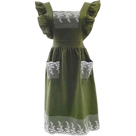 Tablier pour femmes avec 2 poches réglable crossback coton chanvre dentelle robe tablier pour jardinage, cuisine, peinture, nettoyage, manucure (1/5)