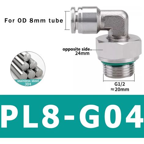 (PL8-G04 - Lot de 10) 10 raccords pneumatiques en acier inoxydable 304, connecteurs PL pour tubes d'air, raccords à dégagement rapide, diamètres 4 mm, 6 mm et 8 mm (1/5)