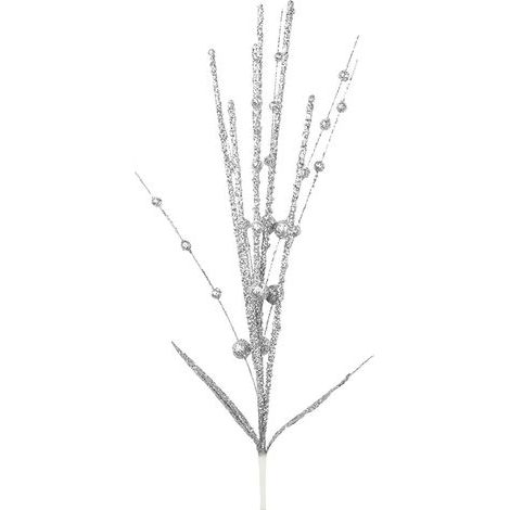 Tige de baies à paillettes artificielles à 6 broches, 60cm, avec 2 feuilles, choix de noël pour décoration de maison, centres de Table, argent (1/5)