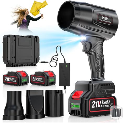 Souffleur sans Fil avec 2× Batteries 4000 mAh, Moteur brushless 80.000 TR/Min, Vitesse d’air 60 m/s (1/5)