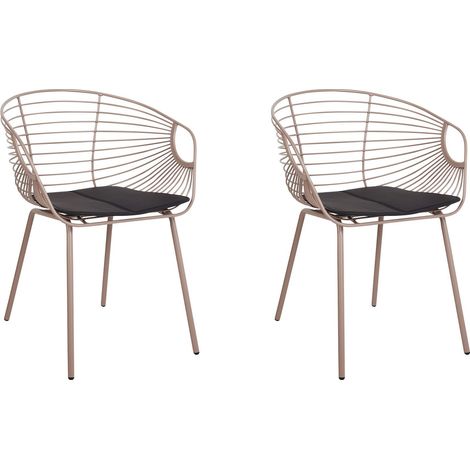 Set di 2 Sedie da Pranzo Design in Metallo Beige Cuscino Ecopelle Hoback