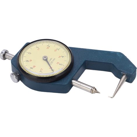 Micromètre d'épaisseur portable à échelle transparente et aiguille, résistant à l'usure, pour mesures de 0 à 20 mm. Pointe incurvée. (1/5)