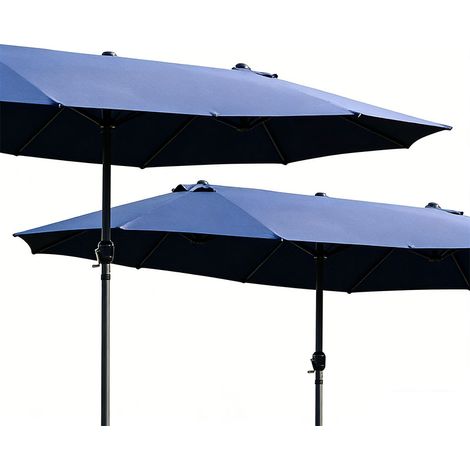 2er-Set sonnenschirm Gartenschirm Marktschirm Doppelsonnenschirm Terrassenschirm mit Handkurbel Blau Oval 460 x 270 x 240 cm
