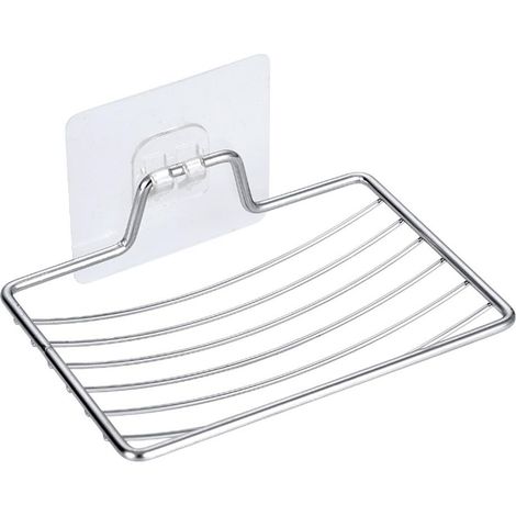 Porte-savon, tuyau d'évacuation en acier inoxydable, égouttoir à vaisselle, étagère de rangement murale pour salle de bain, porte-détergent incurvé, porte-savon argenté pour salle de bain. (1/2)