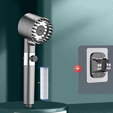 Pommeau de douche haute pression, économie d'eau, douchette massante avec 4 modes, support et filtre multifonctionnels et réglables pour embellir la peau dans la salle de bain. (1/5)