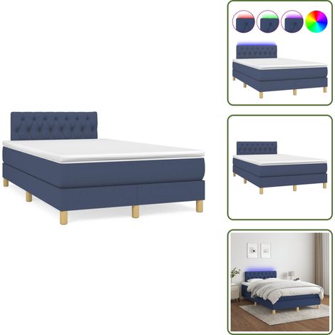 The Living Store Sommier à lattes de lit matelas et LED bleu 120x190 cm tissu - Sommier Tapissier - Matelas LED - Literie Bleu - Chaise Lit - Chambre À Coucher (1/5)