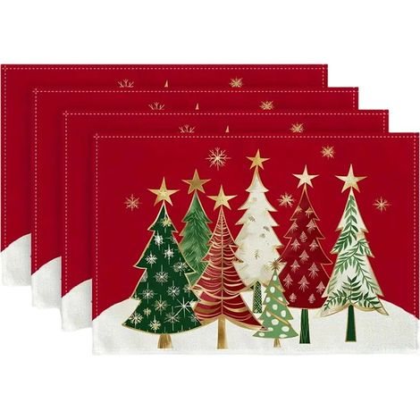 Placemat De Noel - En Toile De Jute Résistante - Imperméable Et Résistant À La Chaleur - Pour Intérieur Et Extérieur - Lot De 4 (1/5)
