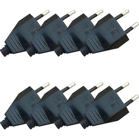 Lot de 8 fiches plates européennes (220 V, 2,5 A) - Fiche Euro plate - Raccord à vis en vrac - Noir (1/5)