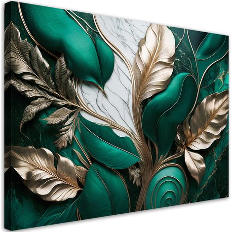 Tableau déco Feuilles avec or Glamour Style Loft 60x40 (1/5)