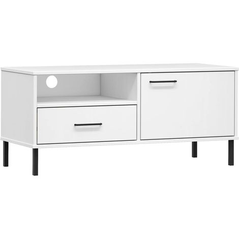 Porta TV multimediale scaffale per televisione televisore buffet sala da pranzo soggiorno camera da letto con gambe in metallo legno massello di pino bianco 020026862