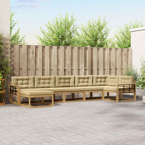 vidaXL Outdoor-Sofagarnitur mit Kissen 7 pcs Weiß und Beige (1/5)