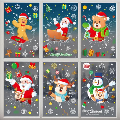 Autocollants de Noël, nouveaux autocollants statiques Amazon, décorations de vitrines de centres commerciaux, bonhomme de neige, autocollants du Père Noël.