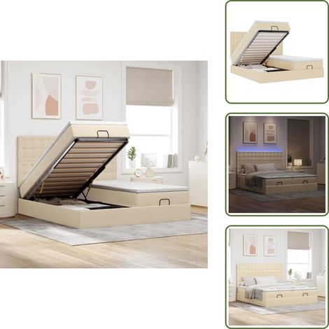 Coprimaterasso lavabile - vidaXL Struttura Letto Pouf con Materassi Crema 180x200 cm in Tessuto - Luci a LED