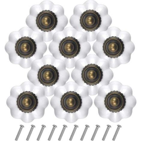 10PCS Bronze Vintage Boutons de Tiroir, 30MM Blanc Tiroir de Porte Poignée, Rond Bouton de Meubles, Boutons de Porte Chambre d'enfant, Poignées de Meuble pour Placard Armoire Cuisine (1/4)