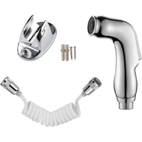 Completo con cabezal de ducha, manguera de ducha de 1,5 metros y soporte para cabezal de ducha. Ducha de inodoro, kit de ducha de inodoro, manguera de inodoro, kit de higiene de inodoro, plata (1/4)