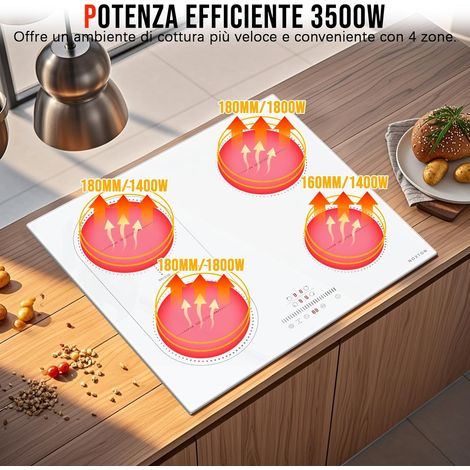 Plaque induction 4 foyers 60 cm – Flexzone pour grands plats – Puissance 3500W – Contrôle tactile – Sécurité enfant – Timer