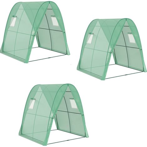 3er-Set gewächshaus mit Rolltür, 2 Fernster, winterfest Foliengewächshaus aus Stahl, Treibhaus für Balkon, Garten, Tomatenhaus 180 x 180 x 200 cm, Tomatengewächshaus für Tomaten, Gemüse, Blumen, Grün
