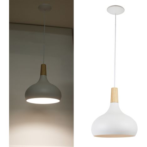 Plafonnier nordique métal et bois blanc E27 Ø26 cm
