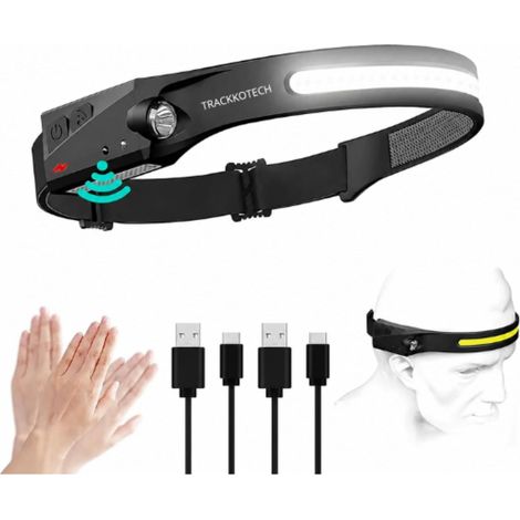 Lampe Frontale LED Rechargeable USB-C Ultra Puissante, Détecteur de Mouvement, 5 Modes d'Éclairage, Étanche IPX4, Ultra Légère pour Trail, Randonnée, Camping, Pêche, Bricolage et Running. (1/5)