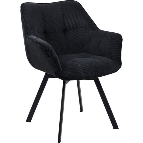 Chaise de salle à manger assise pivotante confortable en velours côtelé noir et métal noir 100002038