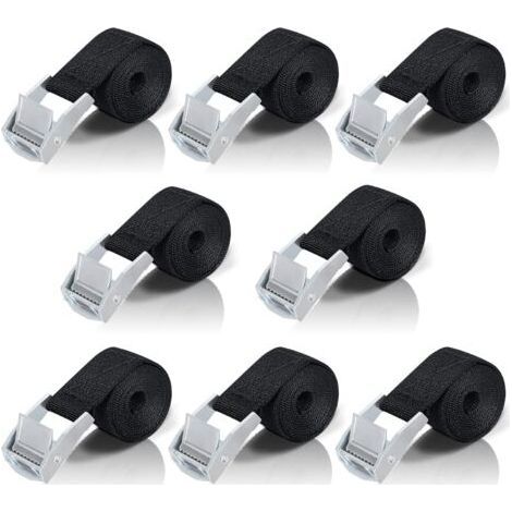 1M Tie-Down Strap, 8 Pieces Ratchet Strap with Zinc Alloy Clamping Buckle for Securing Motorcycle/Car/Bike Rack/Luggage/Moving, High Tensile Strength (1/5)