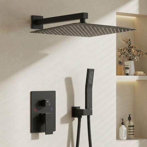 Auralum Max Kit Doccia da Incasso Nero Opaco con Miscelatore in Ottone, Set Doccia a Scomparsa Soffione Quadrato 30x30 cm Acciaio Inox, Doccetta, 2 Uscite (1/5)