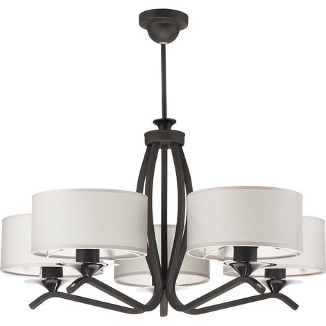 Lampadario classico KASZMIR grafite 5 luci paralumi bianchi E27