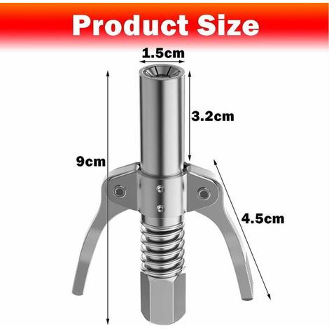 Embout Pompe à Graisse Original Raccord de Pistolet à Graisse Universal Grease Seringue Coupler Pince de Verrouillage Pistolet à Graisse pour graisseurs Coniques (1/4)